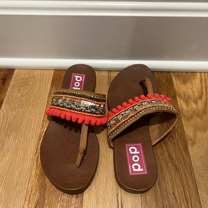 Beaded, sequin, Pom Pom detail sandals size 7.5